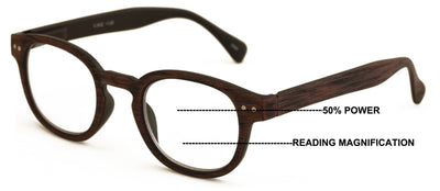 Progressive Multifocus Round Reading Glasses – Tri-Focal Clear Reader - Wood Gra