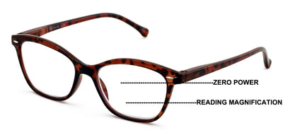 Women 2 Tone Cateye Clear Progressive Reading Glasses - Zero Power On Top Reader