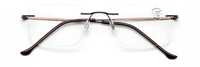 Men Progressive No Line Multifocus Rimless Metal Reading Glasses Tri-Focal Reade