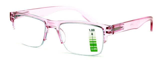 Half Rim Rectangular Progressive Multifocal Reading Glasses - Half Power On Top