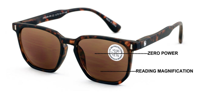 Progressive Reading Sunglasses - Zero Power On Top -UV Protection Tinted Bifocal