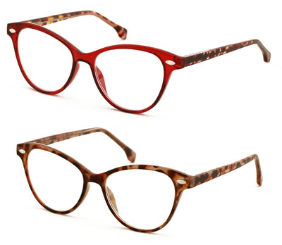 2 Pairs Women 2 Tone Oval Tortoise Temple Optical Frame Fashion Reading Glasses