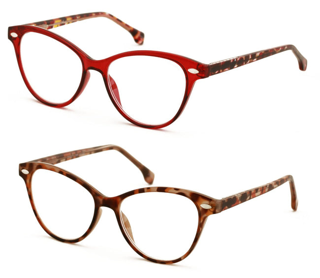 2 Pairs Women 2 Tone Oval Tortoise Temple Optical Frame Fashion Reading Glasses