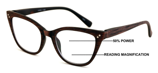 Progressive Multifocus Cat-eye Reading Glasses – Tri-Focal Clear Reader - Wood G