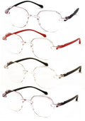 4 pairs women rimless lightly tinted oval reading glasses - Blue blocker UV prot