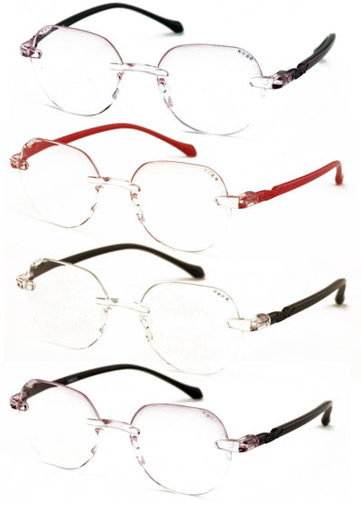 4 pairs women rimless lightly tinted oval reading glasses - Blue blocker UV prot