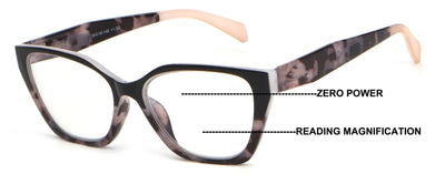 Women tortoise Cateye Progressive Lens Reading Glasses - Clear Zero Power on Top