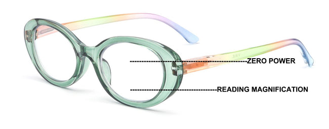Women Bold Round Oval Progressive Reading Glasses Zero Power Clear on Top CR30