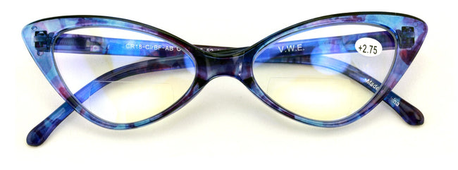 Women's Slim Cateye Clear Bifocal Reading Glasses - Anti-Blue UV Blocker Readers