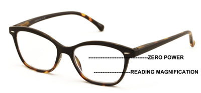 Women 2 Tone Cateye Clear Progressive Reading Glasses - Zero Power On Top Reader