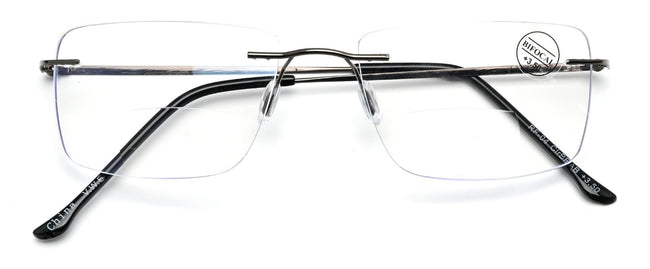 Men Rimless BIFOCAL Reading Glasses – Metal Frame – Anti-UV Blue Light Reader