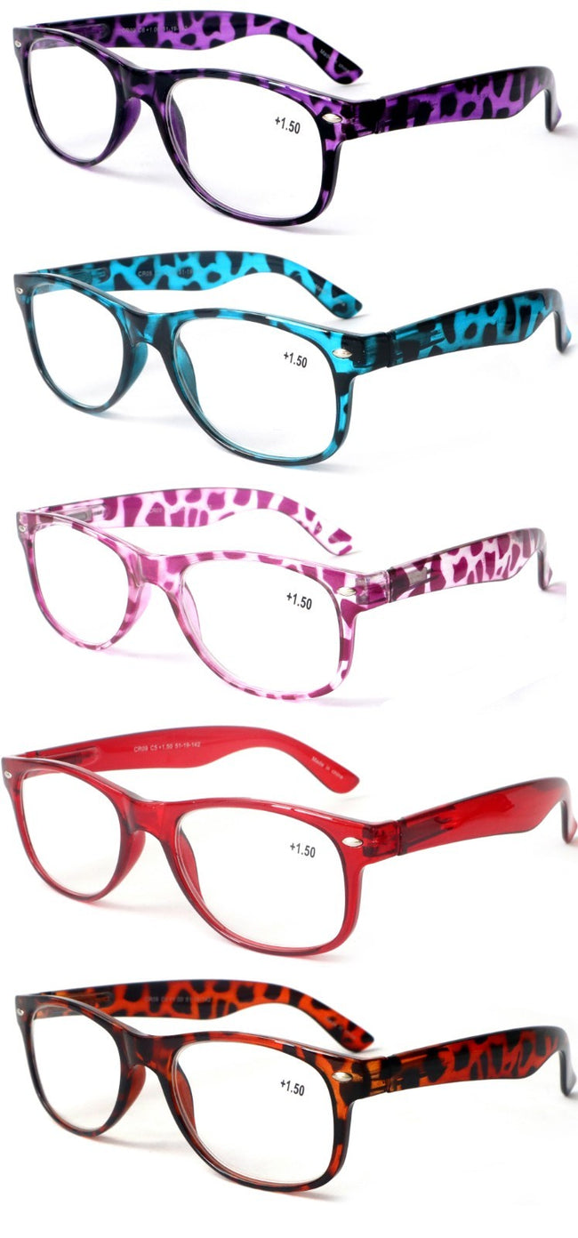 5 Pairs Classic Comfortable Reading Glasses Men Women - Clear Lens Spring Hinge
