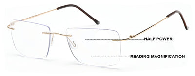 Men Progressive No Line Multifocus Rimless Metal Reading Glasses Tri-Focal Reade