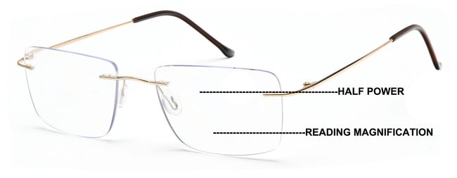 Men Progressive No Line Multifocus Rimless Metal Reading Glasses Tri-Focal Reade