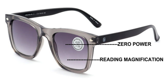 Tinted Progressive Reading Sunglasses For Men or Women - Zero Power On Top Reade