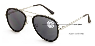 Large Metal Tear Drop Progressive Reading Sunglasses - Zero Power On Top No Line