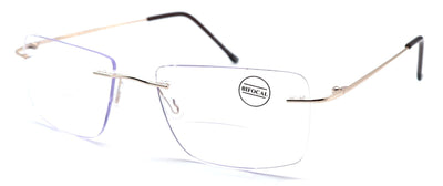 Men Rimless BIFOCAL Reading Glasses – Metal Frame – Anti-UV Blue Light Reader