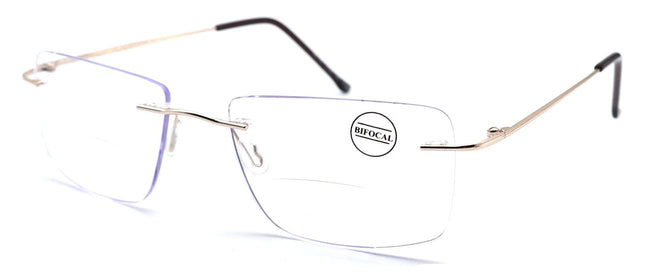 Men Rimless BIFOCAL Reading Glasses – Metal Frame – Anti-UV Blue Light Reader