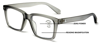Men Matte Bold Progressive Reading Glasses - Clear Zero Power On Top - No Bubble