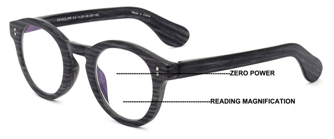 Round Progressive Reading Glasses - Clear Zero Power on Top - No Bubble or Line