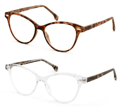 2 Pairs Women 2 Tone Oval Tortoise Temple Optical Frame Fashion Reading Glasses