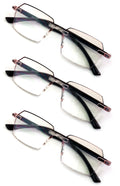 3 Pairs of Rimless Hexagon lightly tinted anti-blue reading glasses - UV Protect
