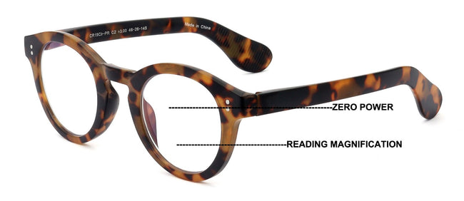 Round Progressive Reading Glasses - Clear Zero Power on Top - No Bubble or Line