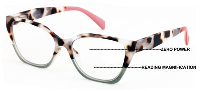Women tortoise Cateye Progressive Lens Reading Glasses - Clear Zero Power on Top