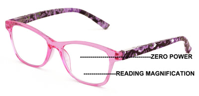 Women Floral Clear Progressive Reading Glasses - Zero Power on Top - No Bubble
