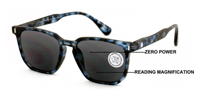 Progressive Reading Sunglasses - Zero Power On Top -UV Protection Tinted Bifocal