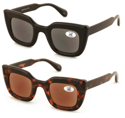 2 Pairs Women Outdoor Reading Sunglasses Oversized Full Lens Readers Square Cate