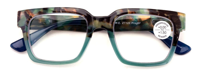 Women Bold Square Progressive Reading Glasses - Clear on Top Reader - AR coating