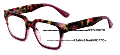 Women Bold Square Progressive Reading Glasses - Clear on Top Reader - AR coating