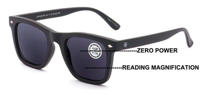 Tinted Progressive Reading Sunglasses For Men or Women - Zero Power On Top Reade