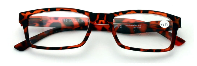 Men Rectangular Readers Matte Reading Glasses Spring Hinge Rubberized Tortoise