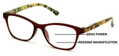 Women Floral Clear Progressive Reading Glasses - Zero Power on Top - No Bubble