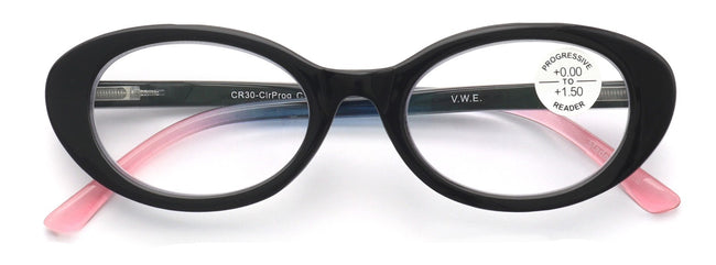 Women Bold Round Oval Progressive Reading Glasses Zero Power Clear on Top CR30