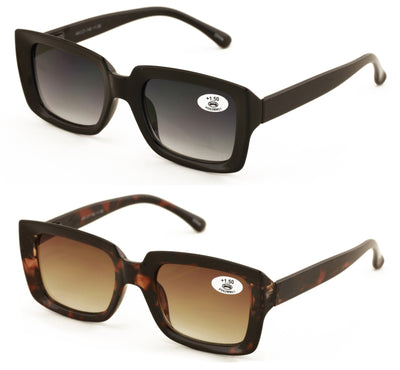 2 Pairs Women Outdoor Reading Sunglasses Rectangular Full Lens Readers Gradient