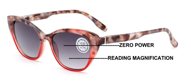 Women Progressive Reading Sunglasses - Tinted Cateye Reader - Zero Power on Top
