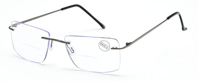 Men Rimless BIFOCAL Reading Glasses – Metal Frame – Anti-UV Blue Light Reader