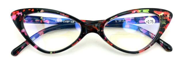Women's Slim Cateye Clear Bifocal Reading Glasses - Anti-Blue UV Blocker Readers