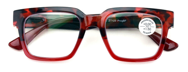Women Bold Square Progressive Reading Glasses - Clear on Top Reader - AR coating