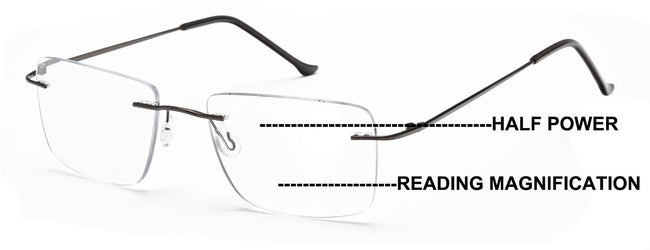 Men Progressive No Line Multifocus Rimless Metal Reading Glasses Tri-Focal Reade