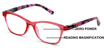 Women Floral Clear Progressive Reading Glasses - Zero Power on Top - No Bubble