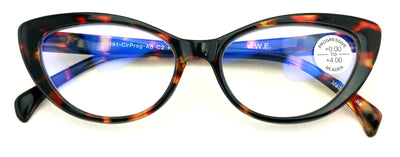 Women Cat-Eye Progressive Reading Glasses Clear Zero Power on Top - Blue Blocker