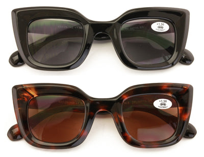 2 Pairs Women Outdoor Reading Sunglasses Oversized Full Lens Readers Square Cate