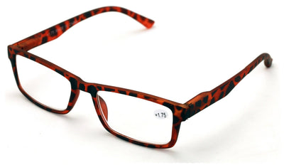 Men Rectangular Readers Matte Reading Glasses Spring Hinge Rubberized Tortoise