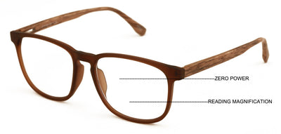 Large Men Wood Grain Printed Temple Progressive Bifocal Reading Glasses -No Line
