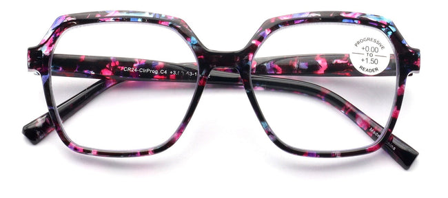 Women’s Square Progressive Clear Lens Reading Glasses – No Line - Clear On Top