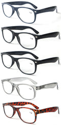 5 Pairs Classic Comfortable Reading Glasses Men Women - Clear Lens Spring Hinge